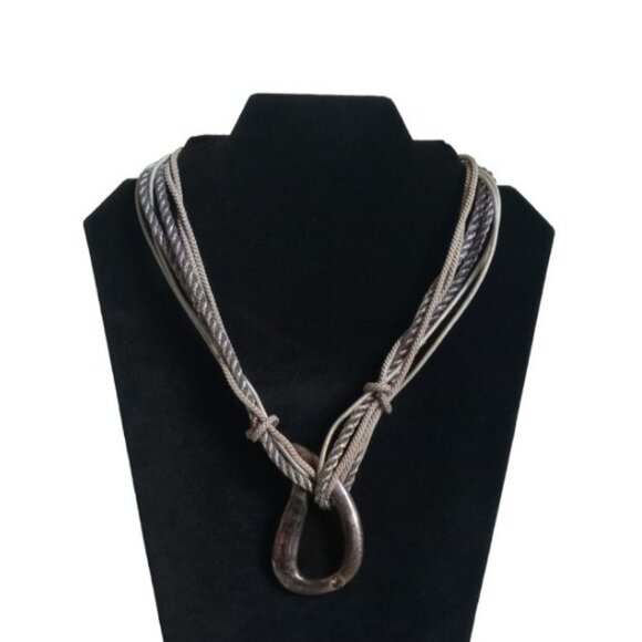 Chico's Gray & Silver Tone Multi Strand Rope Teardrop Pendant Statement Necklace - Picture 1 of 9